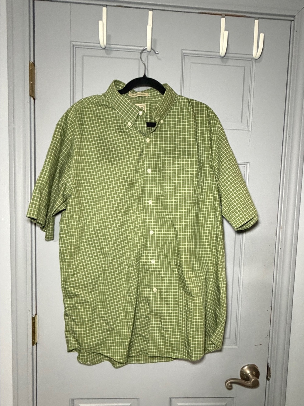 L.L. Bean Light Green Check Short-Sleeve Button-Down Shirt